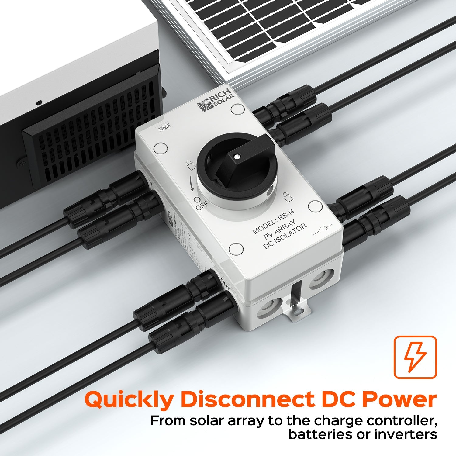 RICH SOLAR Solar PV DC Quick Disconnect Switch | Solar Array DC Quick Disconnect Switch | 1500 Volt 32 Amp | 4 Pole 2 Strings | Easy to Install