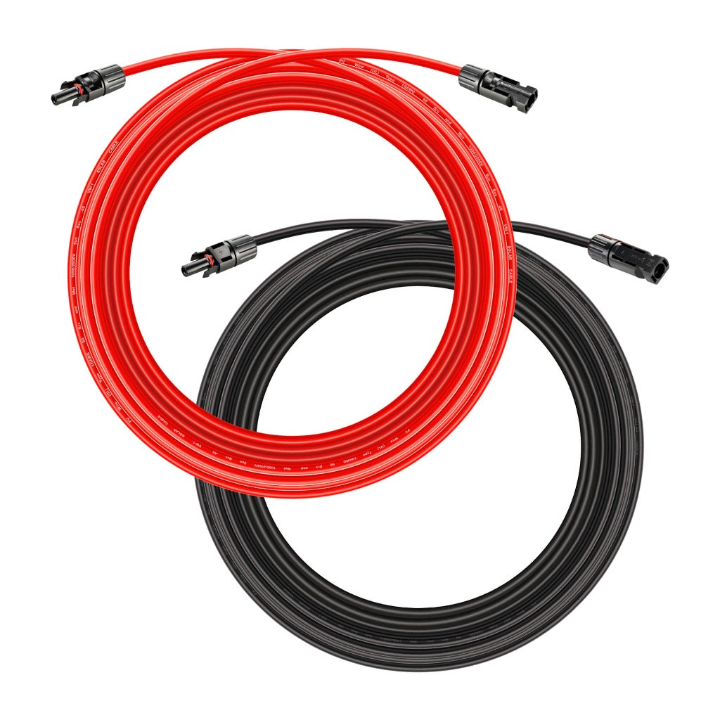 RICH SOLAR 10 Gauge Solar Panel Extension Cable with Male & Female Solar Connector Ends & 10AWG Red & Black Extension Wire & Parallel Connectors