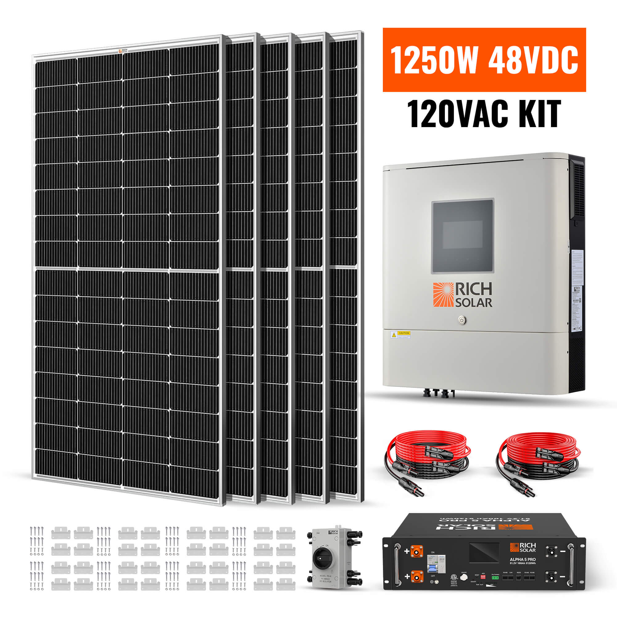 RICH SOLAR 1250W 48VDC-120VAC Solar Kit