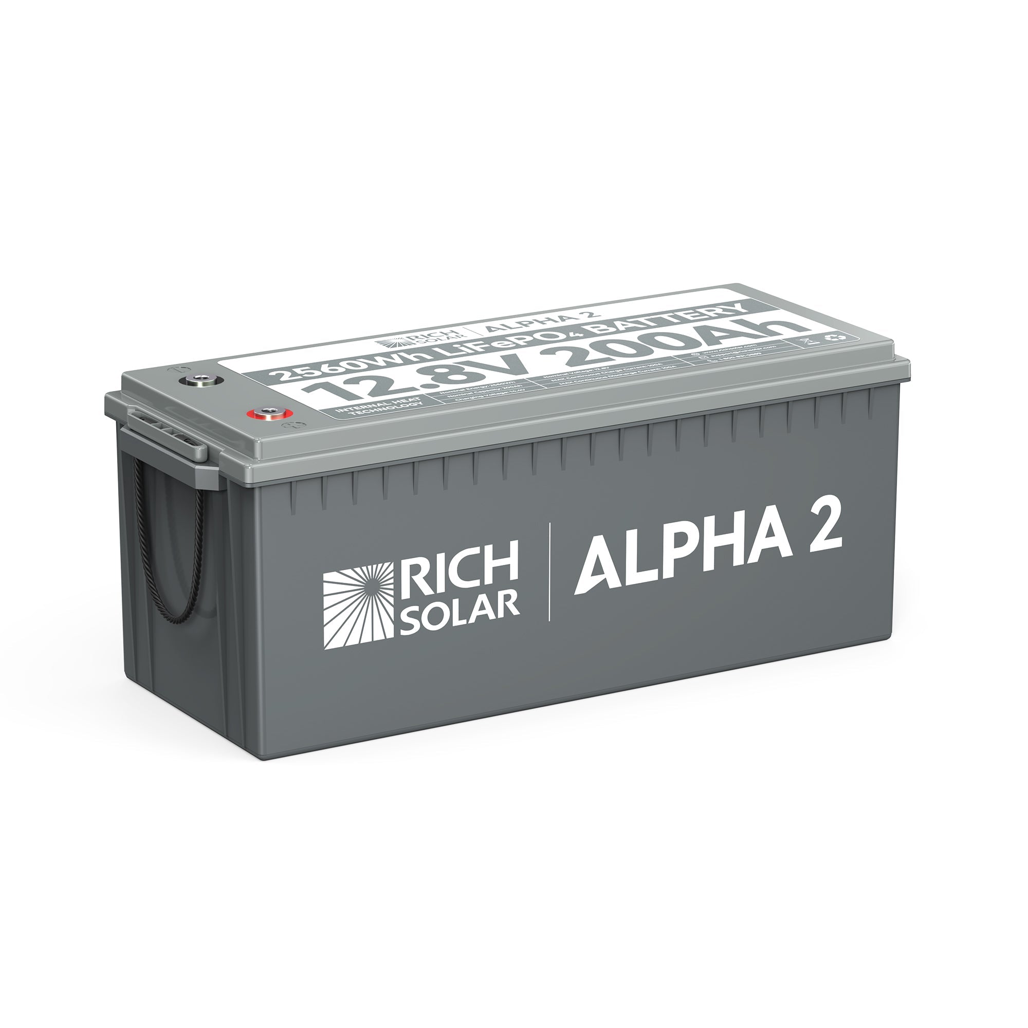 RICH SOLAR ALPHA 2 | 12V 200Ah LiFePO4 Battery | 5,000 Lifetime Cycles | Bluetooth and Internal Heat Technology