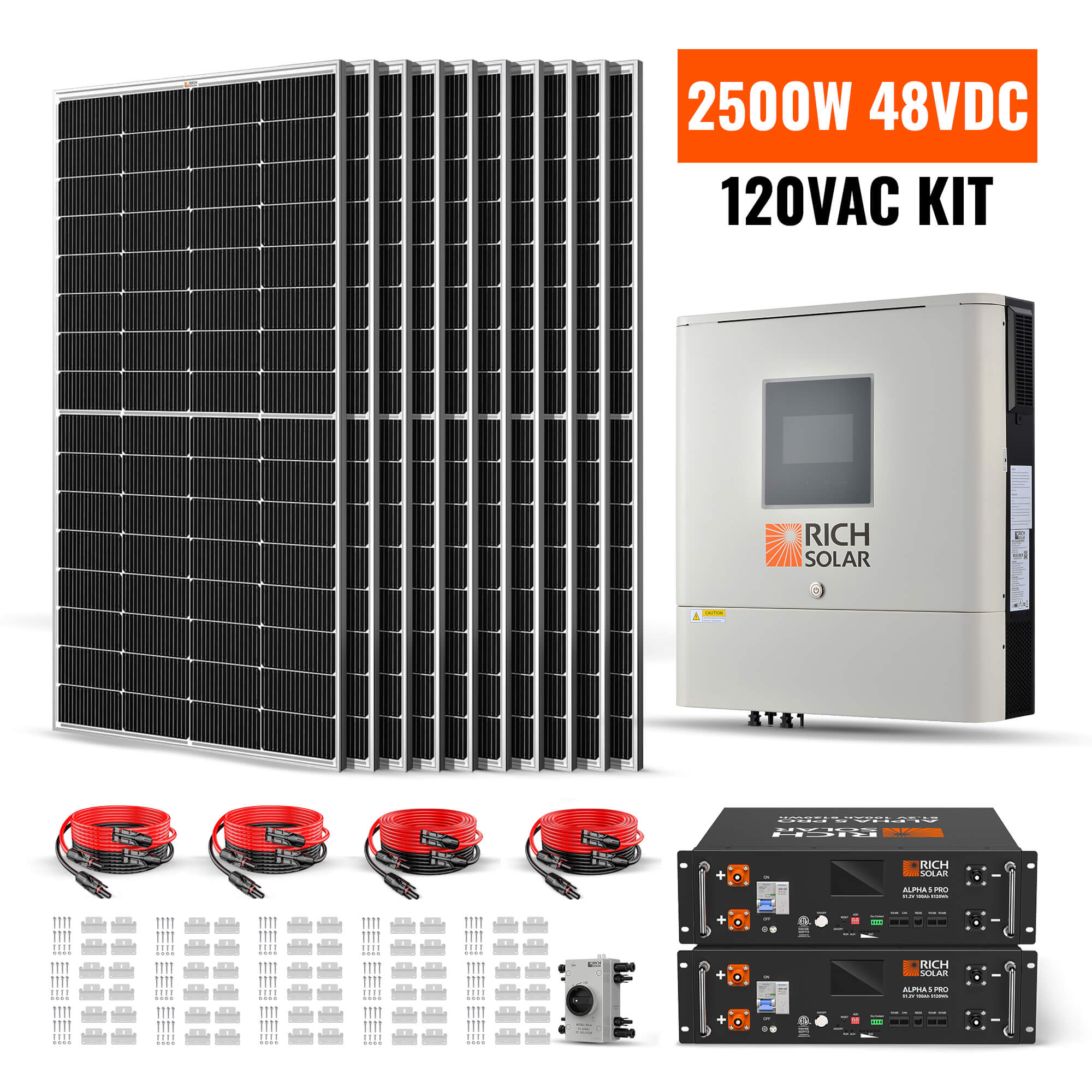 RICH SOLAR 2500W 48VDC-120VAC Solar Kit