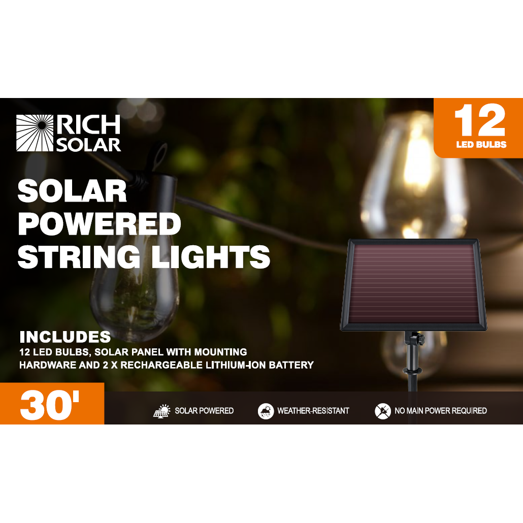 RICH SOLAR Solar String Lights | 12 LED Solar Powered Bulbs on String Lights | Easy to Install