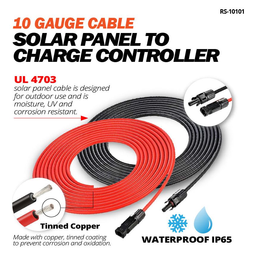 RICH SOLAR 10 Gauge Extension Cable to Connect Solar Panel to Charge Controller  Pair of 10AWG Red and Black Extension Wires for Solar Panel to Charge Controller