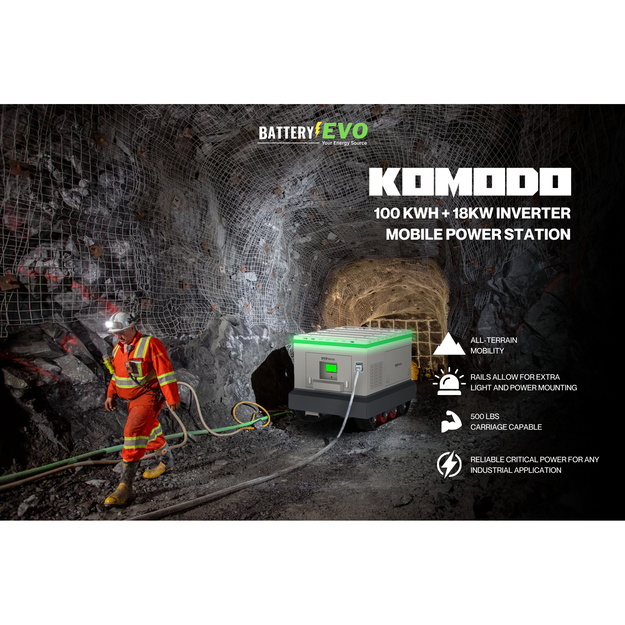 Battery Evo Komodo 94 kWh + 15 kW Inverter Mobile Power Station