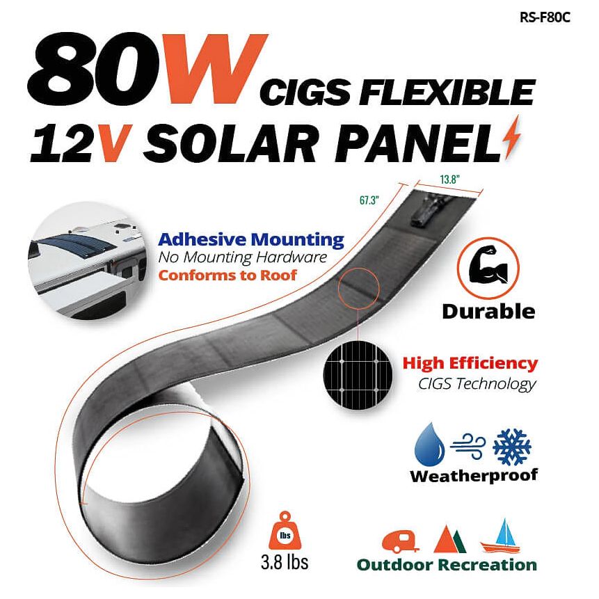 RICH SOLAR MEGA 80 FLEX | 80 Watt CIGS Flexible Solar Panel | Premium 12V Flexible Panel for Vans, RVs, Boats | High Efficiency