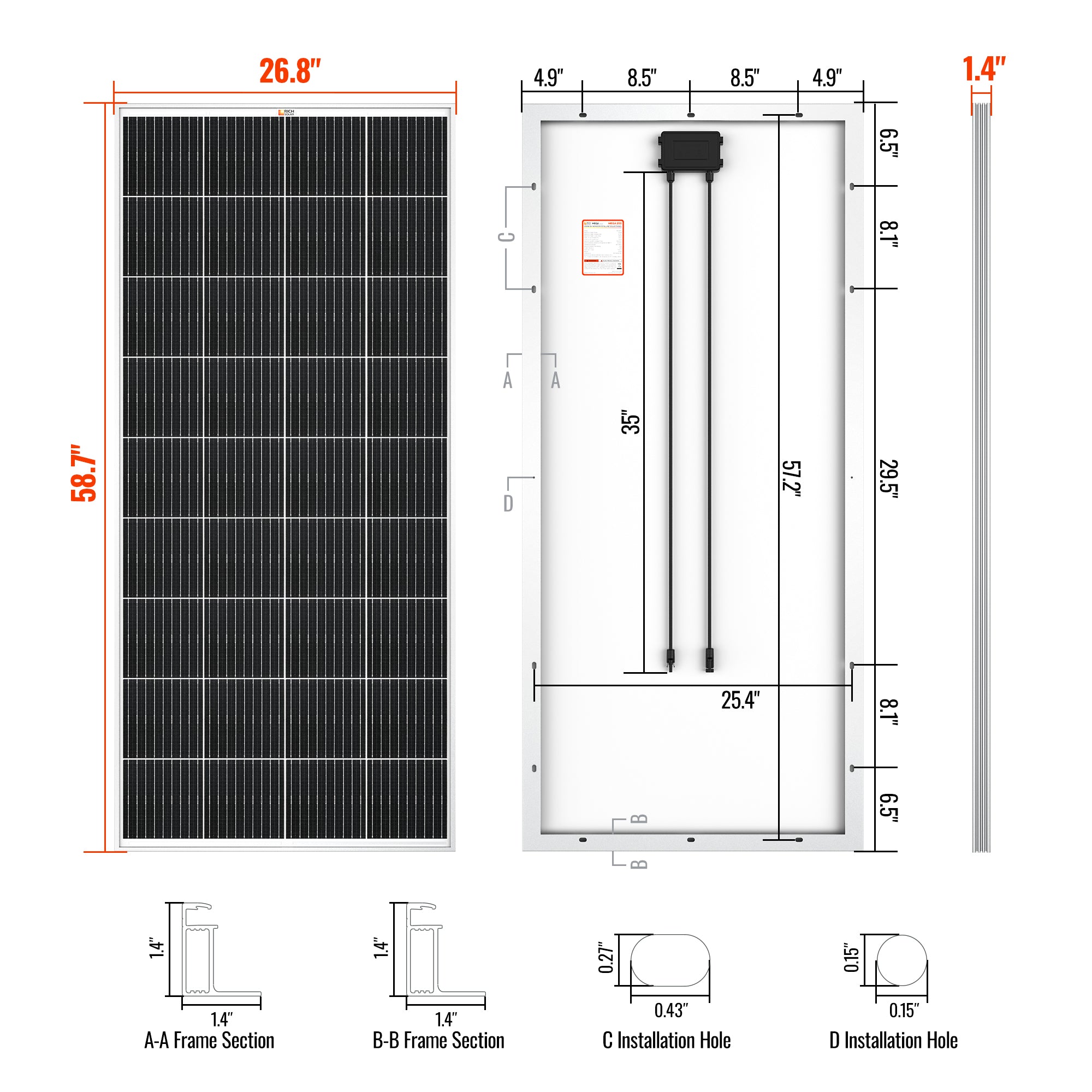 RICH SOLAR MEGA 200 | 200 Watt Solar Panel | Premier 12V Off-Grid Solar Panel for RVs Cabins, Boats | 25-Year Output Warranty | UL Certified