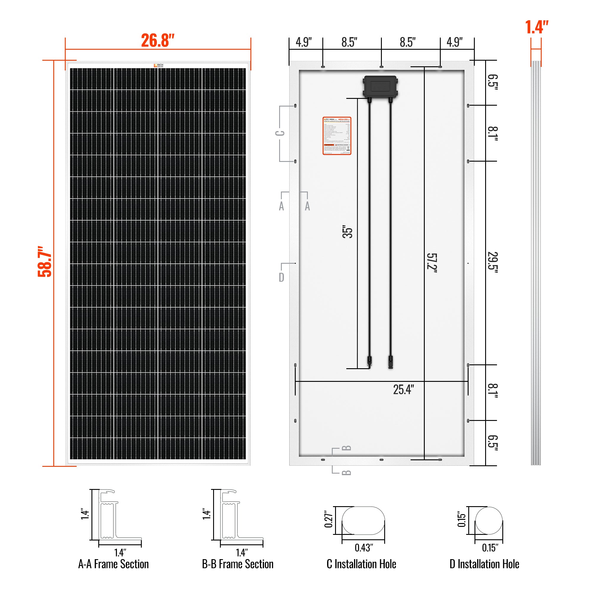 RICH SOLAR MEGA 200 MAX | 200 Watt 24 Volt Solar Panel | 25-Year Output Warranty | UL Certified